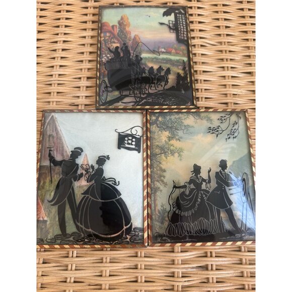 Vintage 40's Lot 3 Convex Glass Silhouette Victorian Pictures - Picture 7 of 9